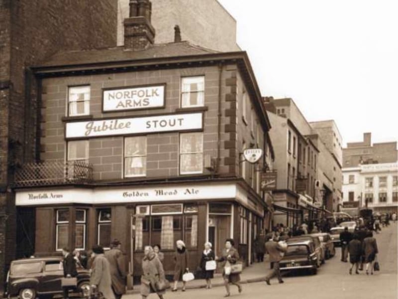The Norfolk Arms pub, on the corner of Dixon Lane and Shude Hill, Sheffield city centre, pictured some time between 1960 and 1979