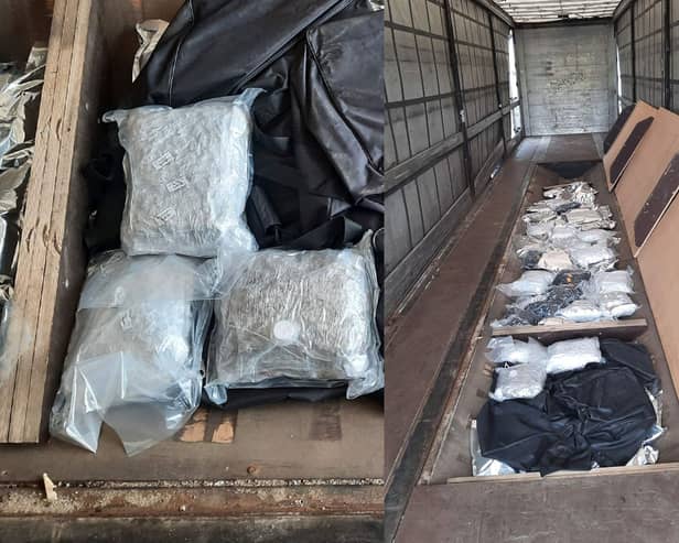 A total of 73 kilos of cannabis was found concealed in a hide within the floor of the trailer