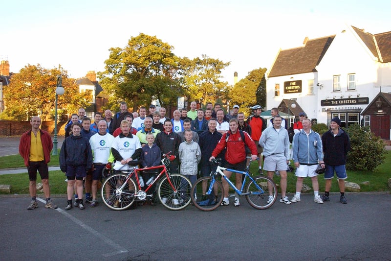 Staff from Littlewoods and other companies rode bikes from Nenthead back to Sunderland in a charity ride in 2003.
Here they are before they set off from the Chesters.