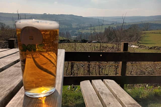 The Old Horns' beer garden benefits from a truly outstanding view of the surrounding countryside