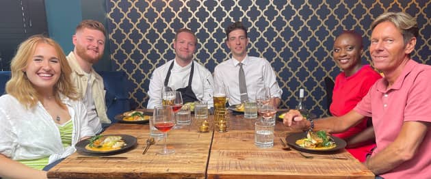 Elliott and Sam, from The Garrison, in Wickersley, Rotherham, on Channel 4 show Come Dine With Me: The Professionals, with their fellow competitors, left, Rebecca and Stephen, from Butcher & Catch, in Sheffield, and, right, Pansy and Jeremy, from Plesters, in Sheffield. Photo: Channel 4