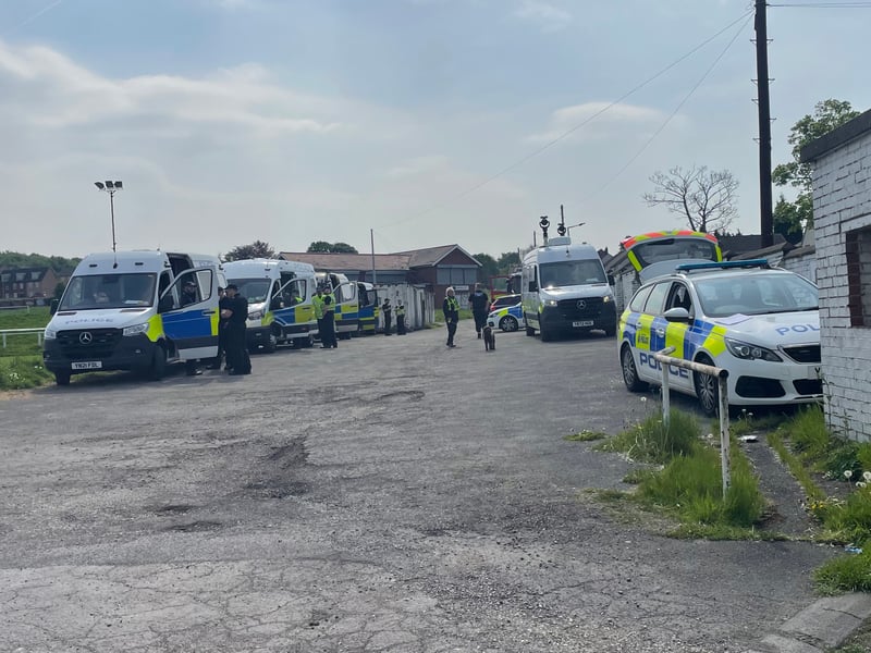 A police dog has also been pictured at the scene, amid at least 6 emergency vehicles which are parked at the Bruce Dyer Love Life Sports Ground, up the road from the address.