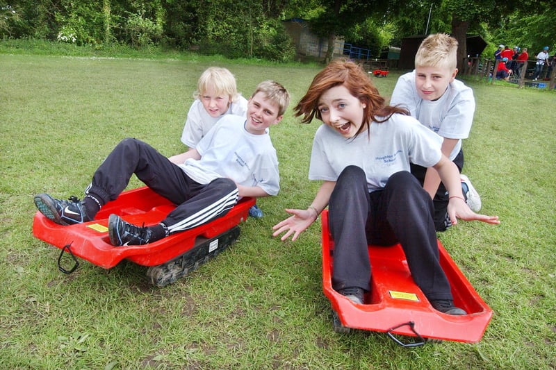 Houghton Kepier pupils Callum Gritton, Rory Graham, Grace Ranson and Ryan McNeil try out some of the fun on offer in May 2009.