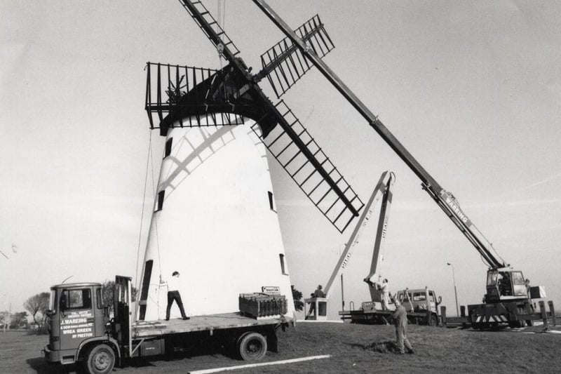Marton Windmill, October 1988. The sail is fitted to complete Marton Mill
