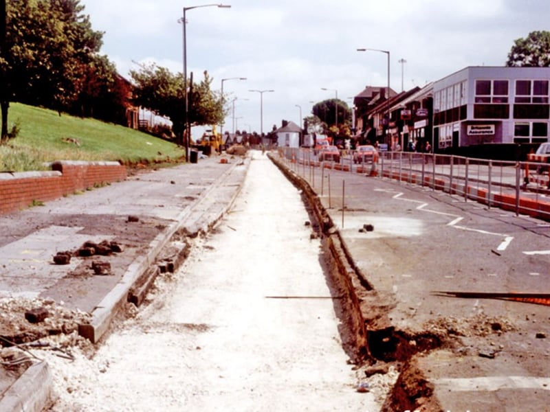 City Road, Sheffield, looking towards Manor Top, during the construction of Supertram in the early 1990s