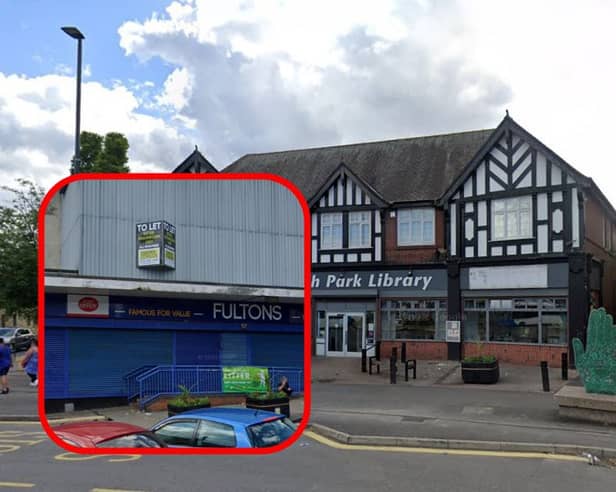 Firth Park Library, Sheffield, where the new post office will be located, and, inset, the old Fultons grocery store on Sicey Avenue, where the post office used to be based