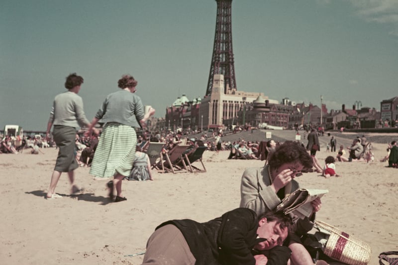 Holidaymakers on the beach in 1955 