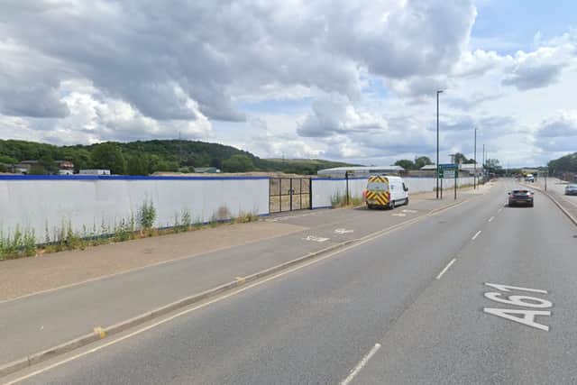 To the left, the land which is proposed to be a new retail site including drive-thru coffee shops, restaurants and an Aldi store. The path at the left of the image shows the current cycle provision.