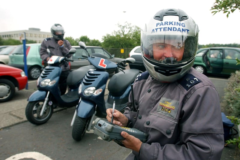 Sunderland City's parking attendants were given scooters to help them get around.
Here they are in August 2003.
