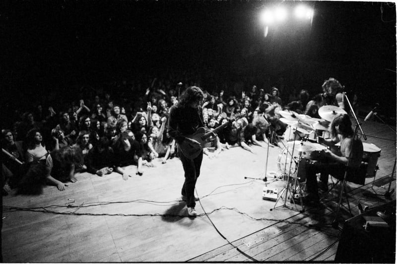 Rory Gallagher at Leeds Town Hall in 1971 performing with Gerry McAvoy and Wilgar Campbell.