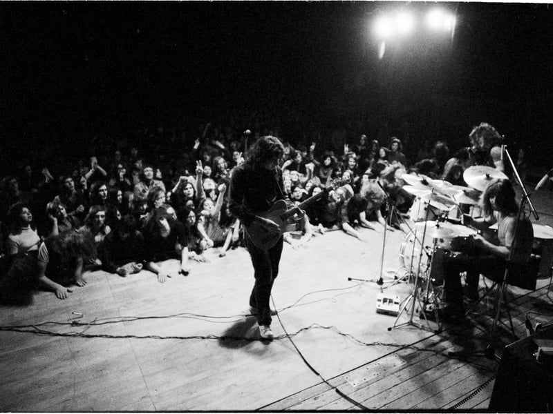 Rory Gallagher at Leeds Town Hall in 1971 performing with Gerry McAvoy and Wilgar Campbell.