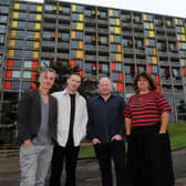 File picture shows Mark Herbert, pictured second from right, at Park Hill, where Warp films had an office. Work on his latest film is starting at locations in Sheffield. Photo: Andrew Row, National World
