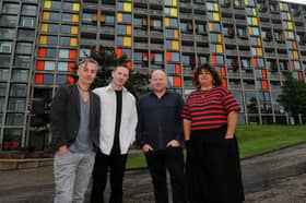 File picture shows Mark Herbert, pictured second from right, at Park Hill, where Warp films had an office. Work on his latest film is starting at locations in Sheffield. Photo: Andrew Row, National World
