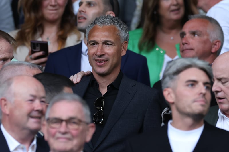 Legendary former Celtic striker Henrik Larsson takes his seat in the main stand ahead of kick-off. 
