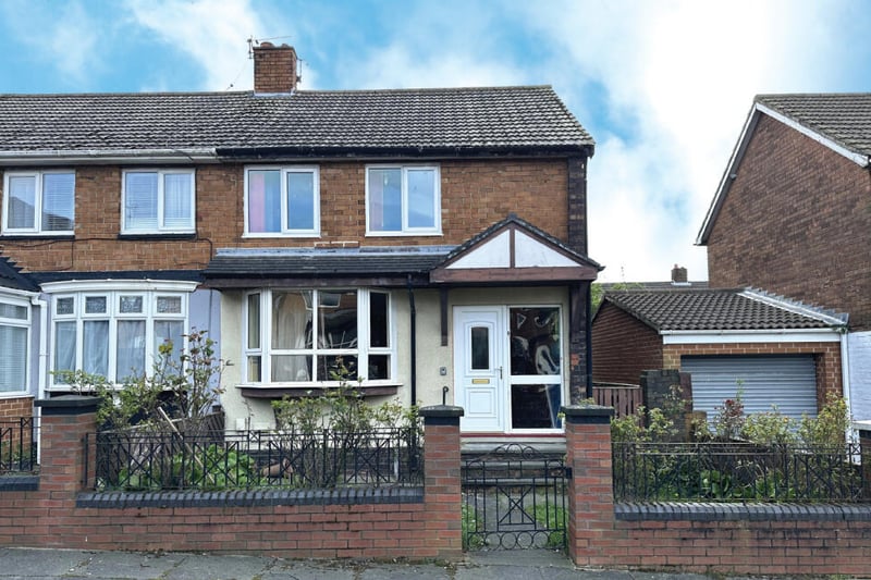 This three-bed semi has gardens to front and rear and is up for auction with London-based McHugh and Company at a guide price of £20,000