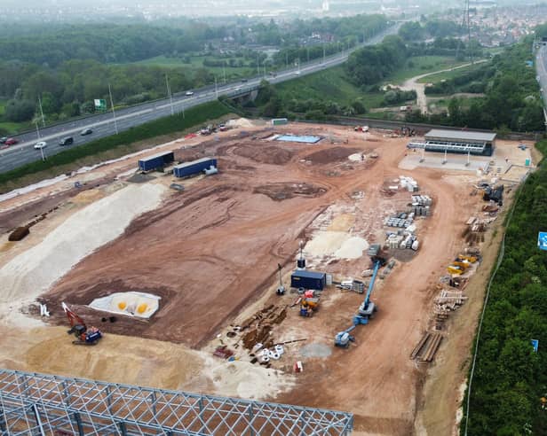 Half of the service station is between the end of the Parkway (at left) and the M1 northbound and will be accessed off the Junction 33 roundabout which is notoriously busy.