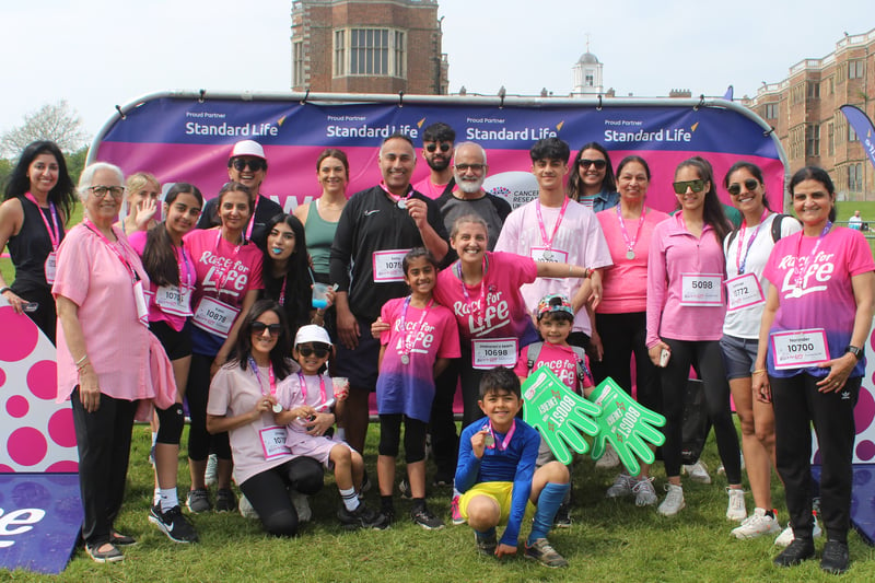 Jaskaren Athwal, 39, of Menston, was joined by a 23 strong team of family and friends. They came together to celebrate the end of Jaskaren’s treatment after she was diagnosed with breast cancer in July last year. After finishing chemo in January, doctors have now told her the cancer is ‘all gone’. 