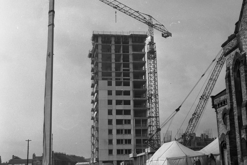 The super structure for the new flats in Dame Dorothy were completed when this photo was taken in 1963.
The 14 storeys high complex was the tallest in the town.