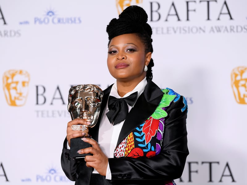 Gbemisola Ikumelo poses with the Female Performance in a Comedy Programme Award during the 2024 BAFTA Television Awards.