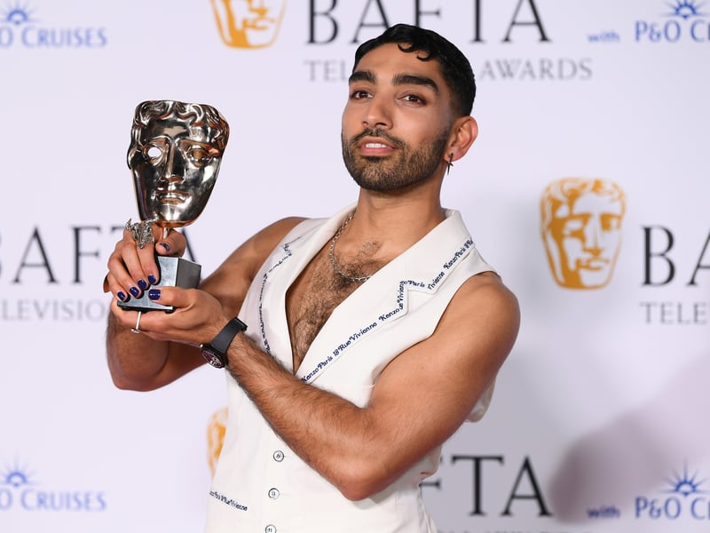 Mawaan Rizwan poses with the Male Performance in a Comedy Programme Award during the 2024 BAFTA Television Awards.