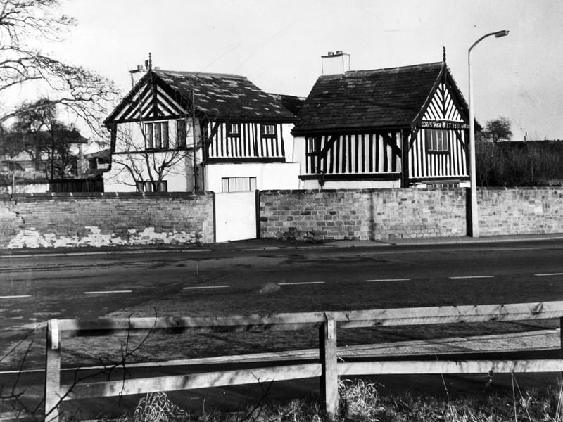 This Tudor style house on the Leeds to Wakefield Road was regarded as one of the finest examples of Tudor architecture in the North. Pictured in January 1967.