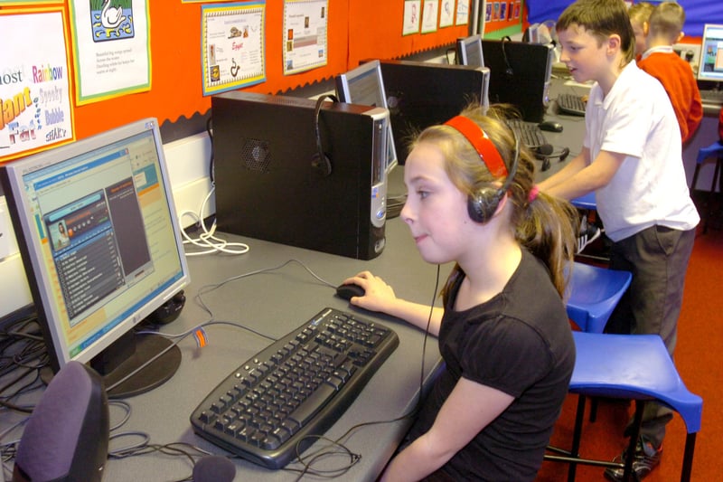 These pupils were loving the lunchtime computer club at the school 16 years ago.