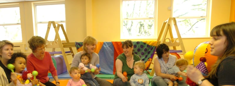 Hillary Weeks (right) takes a music class at Gymboree, Ecclesall Road, Sheffield, on May 17, 2005 