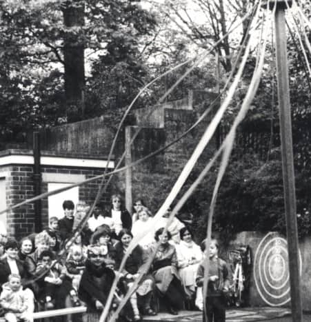 Dancing round the Maypole at Hucklow Road school, Firth Park, on May 18, 1983