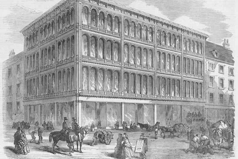 Gardner's Warehouse on Jamaica Street from March 1856. It is the oldest completely cast iron fronted commercial building surviving in the UK, better known as the Crystal Palace bar. 