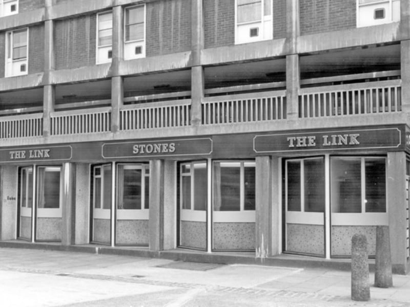 The Link pub at Sheffield's Park Hill flats, on Hague Row, off Duke Street, pictured in 1985