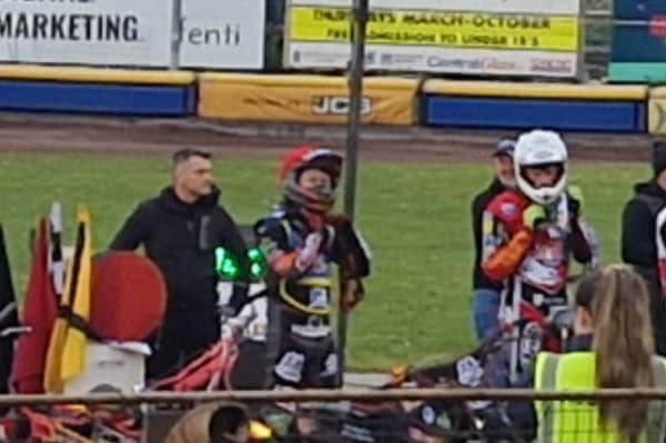 Jack Smith (in red, centre) is set to guest for Sheffield at Kings Lynn in their Speedway Premiership clash on Thursday. Photo: David Kessen, National World