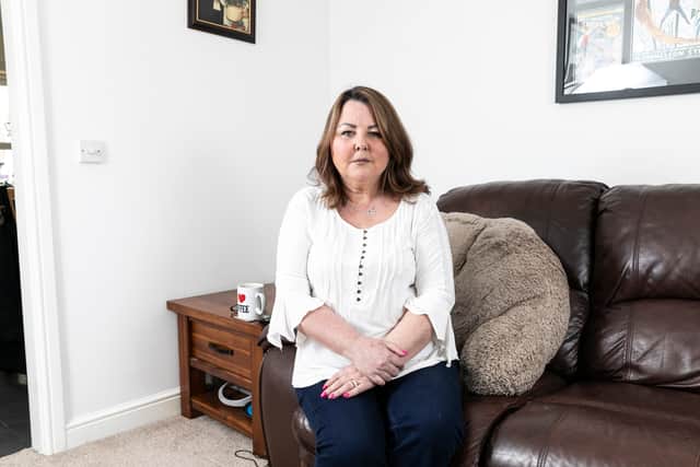 Mum-of-four, Diane Bryan, 58, convicted of a driving offence says she only ploughed into oncoming traffic when her driver assist technology "took over" the wheel, pictured at her home in South Yorks, 26 April 2024.