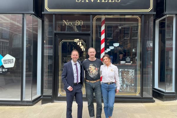 Left to right: Cllr Ben Miskell (Sheffield City Council), Joth Davies (Savills Barbers) and Annabel Stonehouse-Davies (Savills Barbers).
