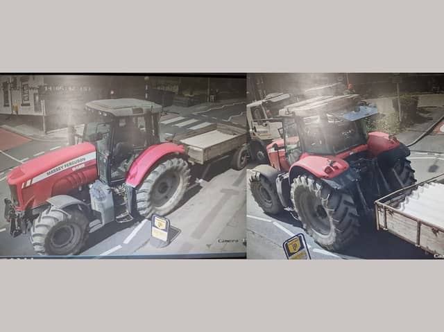 South Yorkshire Police would like to trace this red tractor and its driver. It is reported that a pedestrian crossing signal and two buildings were damaged in a collision in Rotherham in April.