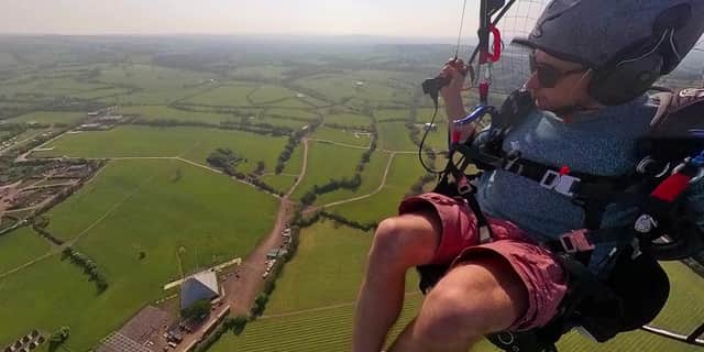 Tom McMeakin and his view from a paraglider of the Pyramid stage at the Glastonbury Festival site.