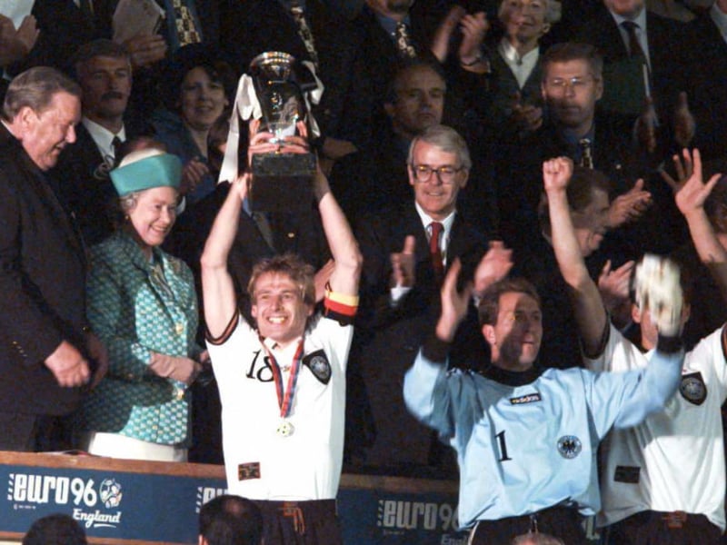 The first side to win the trophy via a golden goal, Germany lifted the trophy on English soil at Euro 1996. They first defeated the Three Lions on penalties in the semi final at Wembley before two Oliver Bierhoff goals helped them overcome Czech Republic 2-1 in the final.