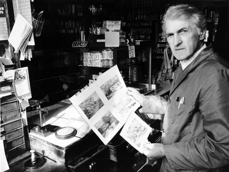 March 1974 and a  sub-postmaster at Summerbridge had been commissioned by the Post Office to paint five Yorkshire scenes for a special issue of post cards for tourists. Ernest Taylor has been painting for about 50 years and the Post Office commision followed after he had done two paintings for the Post Office Savings Bank.