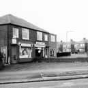 Green Lane and The Common, Ecclesfield, showing Sandra's Chippy, in December 1980