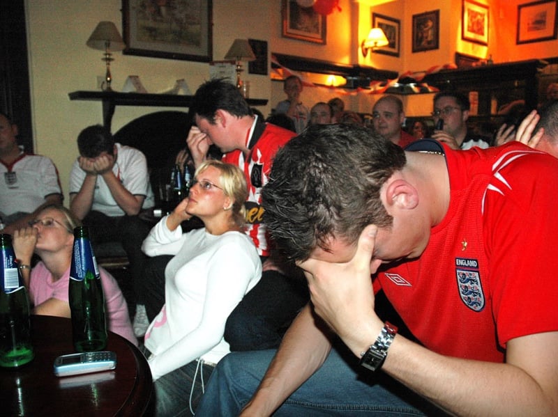 Old Town Hall, Poulton-le-Fylde, England shock defeat in the closing minutes of a Euros 2004 game