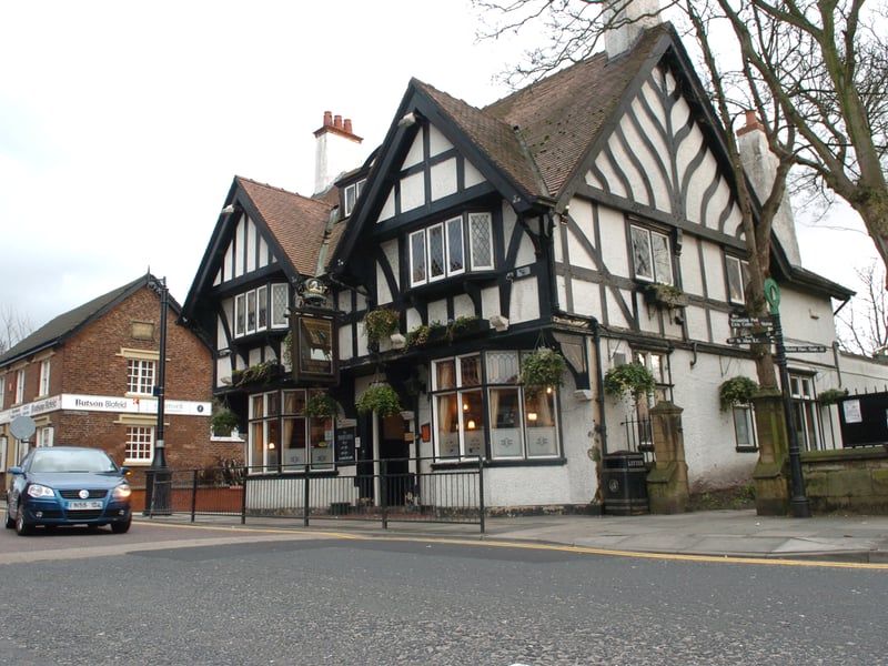 View of Poulton Town Centre. The Thatched House pub.
