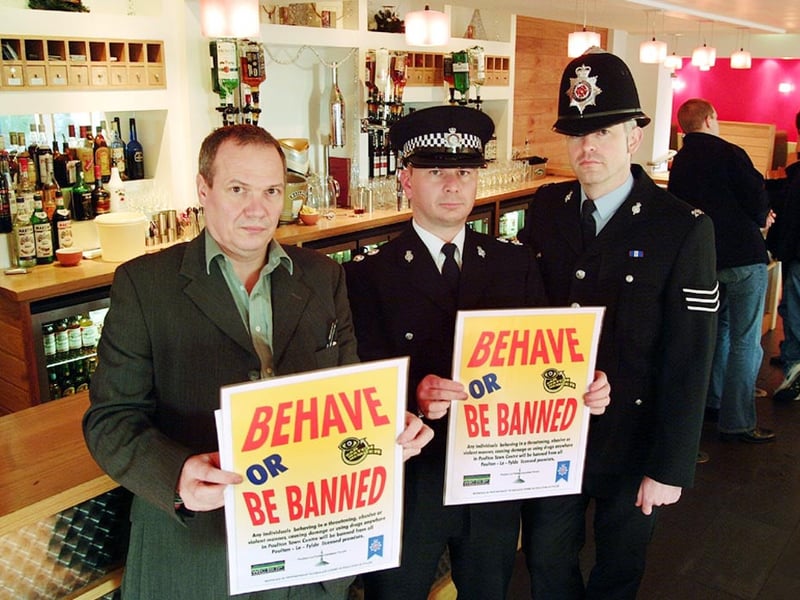 Pictured are Paul Mellor, owner of Poulton's Cube and Hub, Inspector Richard Debicki and Poulton town centre Sergeant David Blightduring a 90s campaign to clamp down on troublemakers