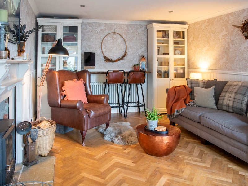 The cosy sitting room at Honeysuckle Cottage