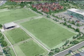 Artists impression of the planned estate and leisure centre on former playing fields near Rainbow Forge School