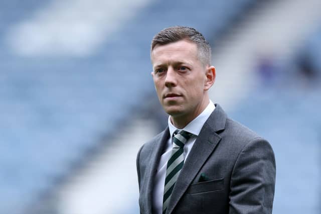The Celtic skipper was suited and booted pre-match