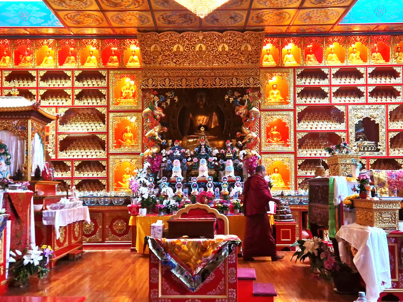 Inside the main temple at Samye Ling where teachings and prayers take place. 