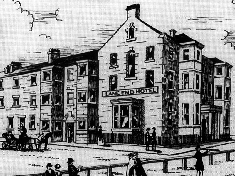 Aspects of Blackpool's History - Lane End Hotel (site of present Harry Ramsden's) depicted about 1850, when it still looked much as it had done in Henry Bank's day. The hotel was completely rebuilt in 1864 and is remembered as the County Hotel.