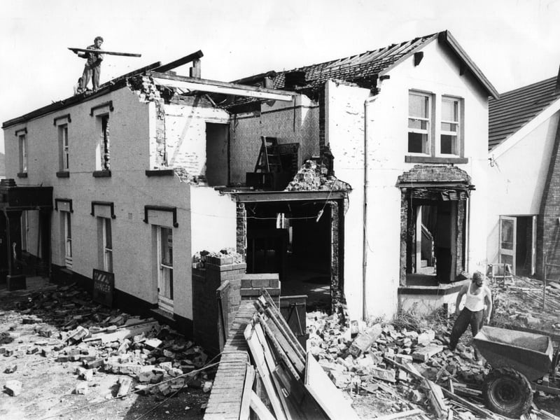The demolition of the Old Windmill Hotel, Westcliffe Drive , Layton in 1979