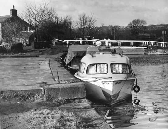 The swing bridge on the Leeds and Liverpool Canal pictured in February 1968.