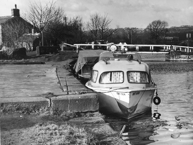 The swing bridge on the Leeds and Liverpool Canal pictured in February 1968.