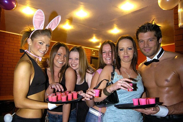 Arriving guests were given a free shot when the Peppermint Lounge celebrated its first birthday. The were handed out by Jess and Mandy from Exposure Dance Agency